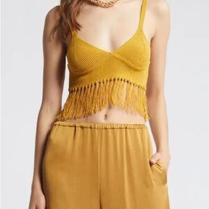 OPEN EDIT Fringed Mustard Crop Top